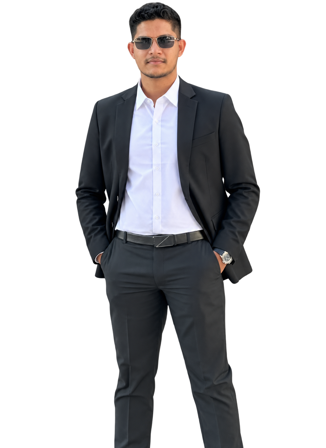 Nuwantha Ranaweera wearing a dark suit and sunglasses